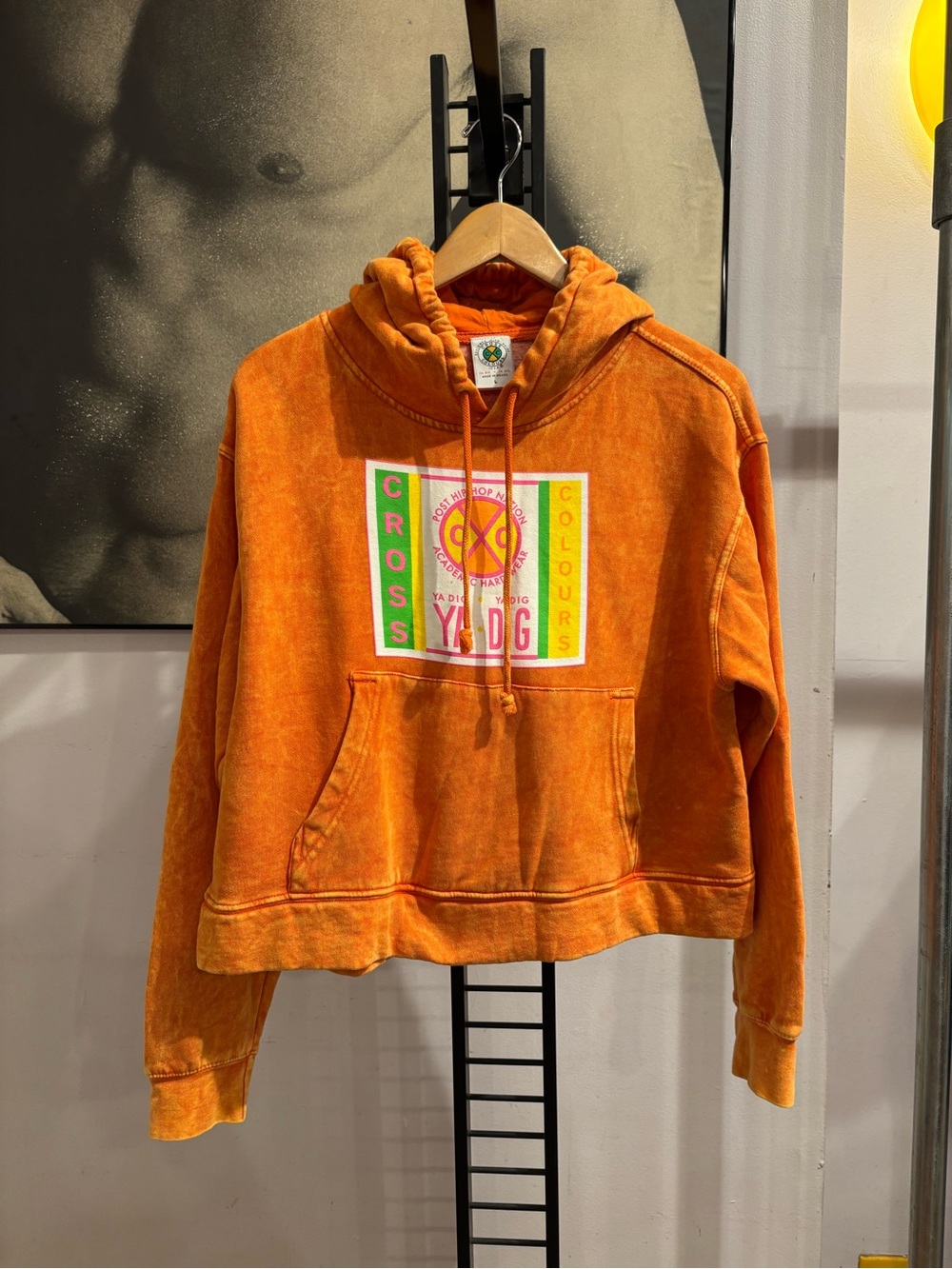 Cross Colours Orange Cropped Logo Hoodie Neon Colors 90s Throwback
